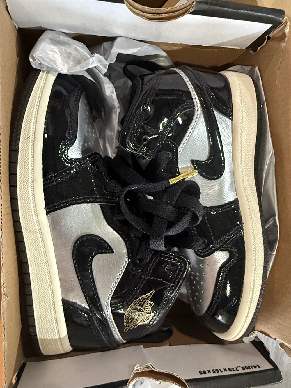 Jordan 1 Mid SE PS High Tops Kids Black and Silver High-Top Sneakers NIB